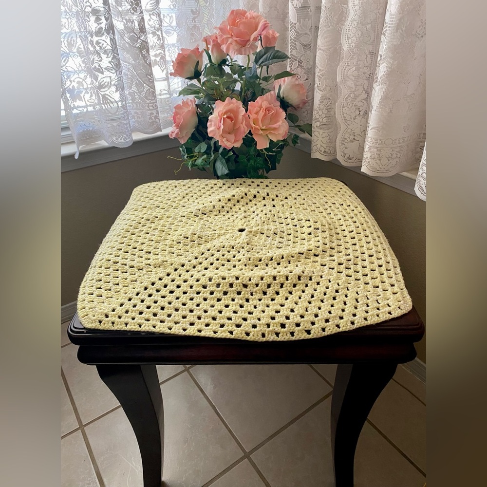 Handmade Pastel Yellow Knit Crochet Table Top Doily